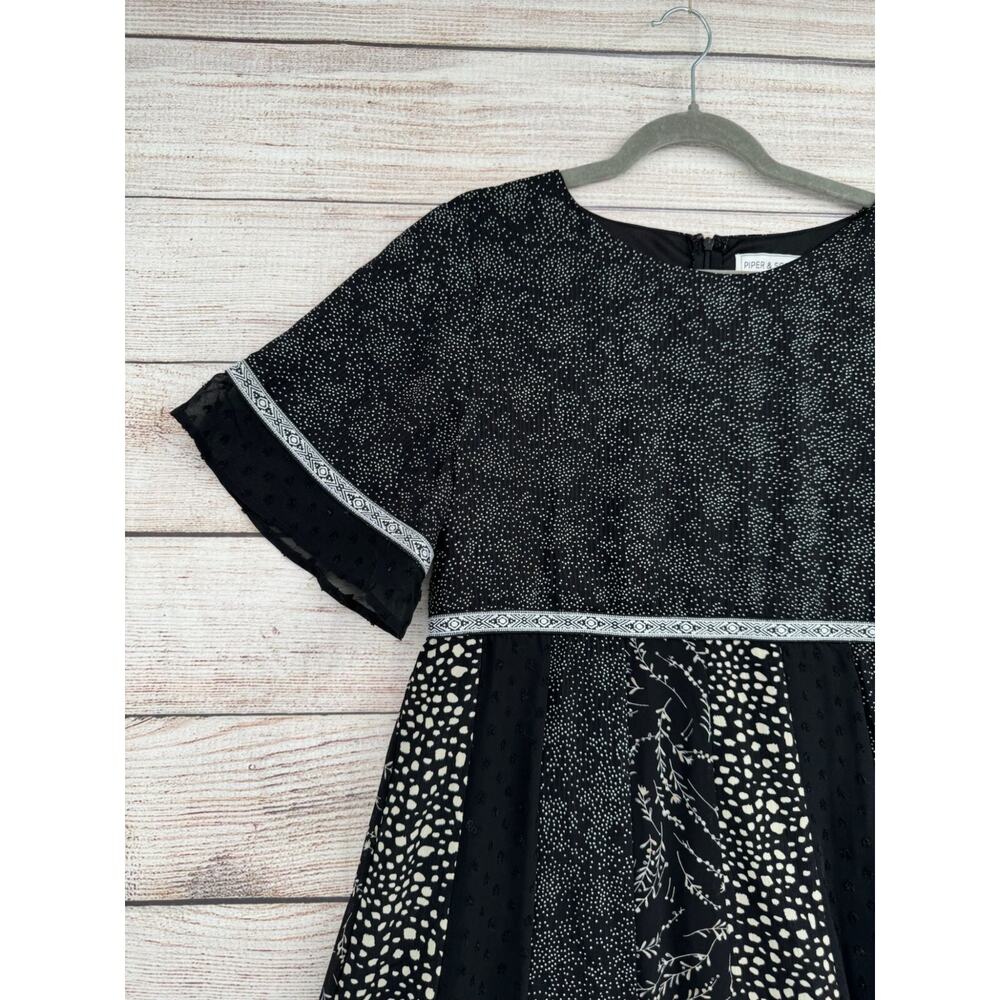Piper & Scoot Multi Print Lace Trimmed A-Line Dress Women's Medium Black/White‎ - Picture 3 of 12